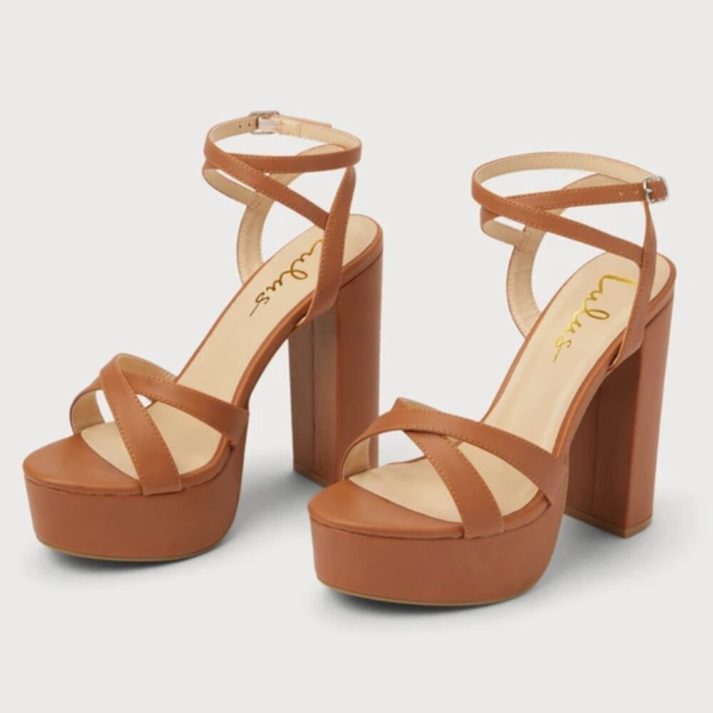 Lulus - Maisiee Platform High Heel Ankle Strap Sandals (Mocha)